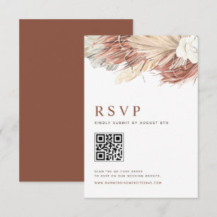 Boho Orchids and Dried Palm Leaves Wedding QR Code RSVP Kaartje