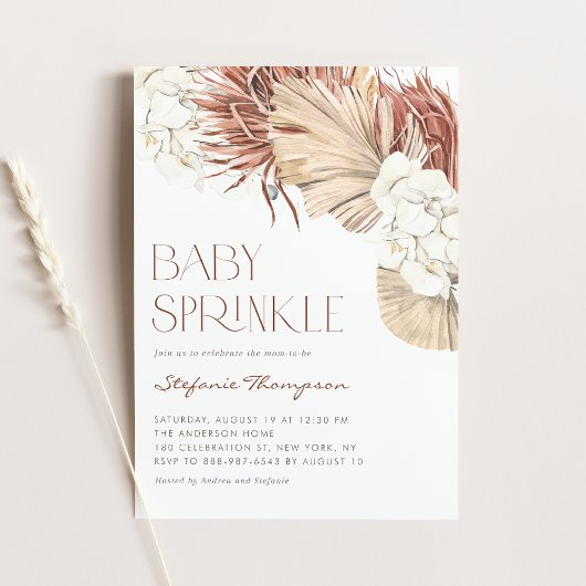Boho Orchids en Gedroogde Palm Leaves Baby Sprinkl Kaart