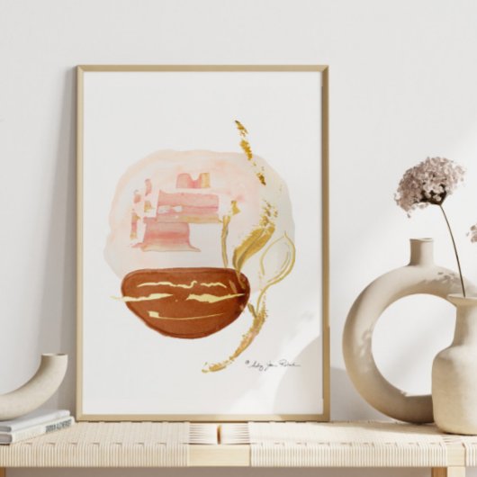 Boho Organic Modern Rust Gold Leaf Waterverf Folie Afdrukken