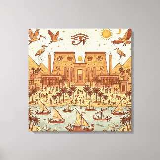 Boho Oud-Egyptische Stad Illustratie-Terracotta Canvas Afdruk