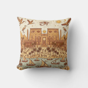 Boho Oud-Egyptische Stad Illustratie-Terracotta Kussen