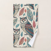 Boho Owl Feuille Motif rouille Turquoise Beige (Serviette à main)