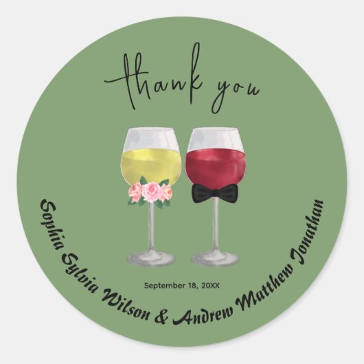 Boho Paar Wijn bruiloft dank u Ronde Sticker (Voorkant)
