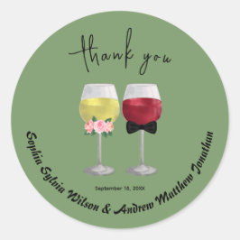  Boho Paar Wijn bruiloft dank u Ronde Sticker