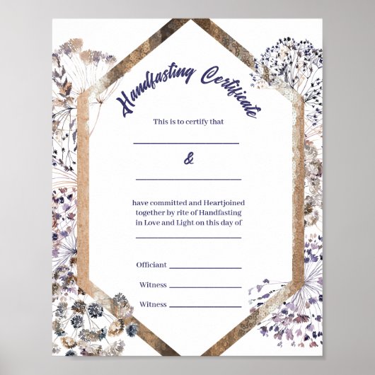 Boho paardebloem Pagan Handfasting Certificaat Poster (Voorkant)
