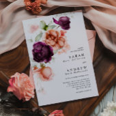 Boho Paars en Peach Flowers Wedding Kaart