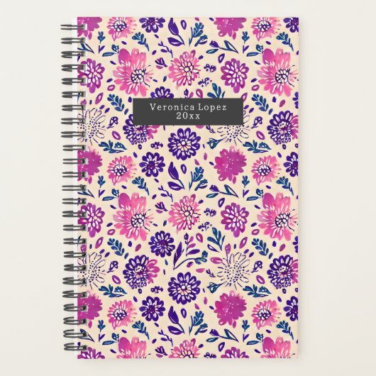 Boho Paars Floral Pattern Planner (Voorkant)