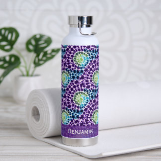 Boho Paars Groen Turquoise Tie-Dye Patroon Waterfles
