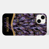 Boho Paars Peacock Feathers Monogram Case-Mate iPhone Case (Achterkant (horizontaal))