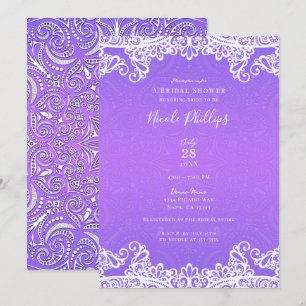 Boho Paars Roze & Witte Kanten Bruidsfeest Kaart