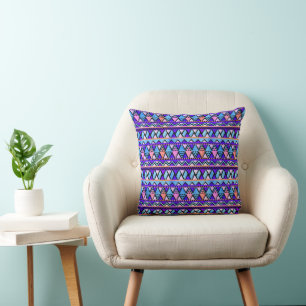 Boho Paarse Blauwe Aqua Roze Driehoek Patroon Gooi Kussen