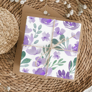 Boho Paarse Bloem- en Blad Waterverf Patroon Inpakpapier Vel