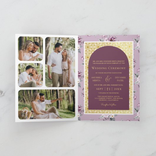 Boho Paarse Bloemen Alles in een Gouden Indiase br (Binnen)