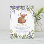 Boho Paarse Bloemen Baby Herten Douche Uitnodiging (Staand voorkant)