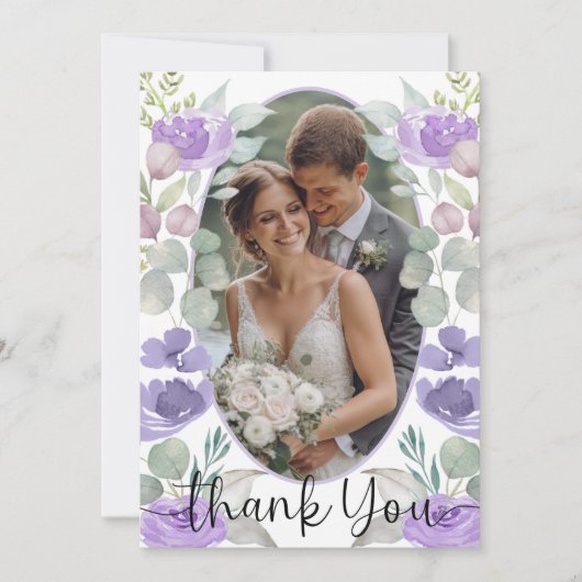Boho Paarse Bloemen bruiloft Dank u Bedankkaart (Voorkant)
