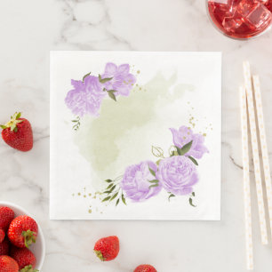 Boho paarse bloemen groene bladeren botanisch servet