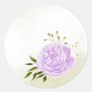 Boho paarse bloemen groene bladeren botanische ronde sticker
