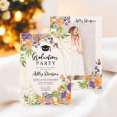Boho Paarse Bloemen Waterverf Afstuderen Foto Kaart