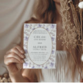 Boho Paarse Bloemen Waterverf Bruiloft Kaart