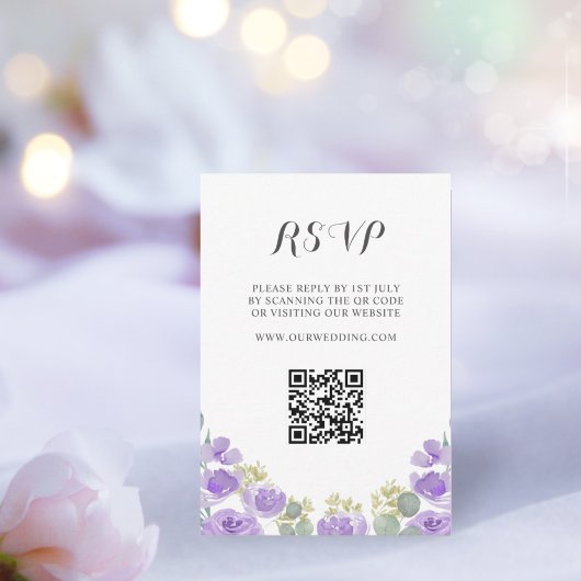 Boho Paarse Bloemen Waterverf bruiloft RSVP