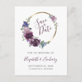 Boho Paarse Bloemen Wreath Blank Save the Date Briefkaart (Voorkant)