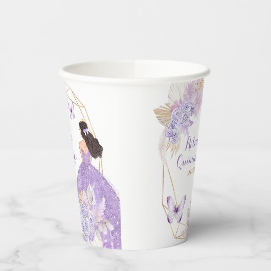 Boho Paarse Bloemenvlinder Princesa Quinceañera Papieren Bekers (Links)