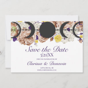 Boho Paarse Bloemige Maanfase Wicca Handfasting Save The Date