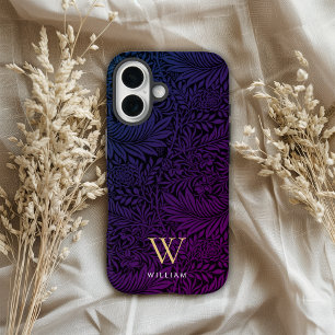 Boho Paarse Bloemrijke Gouden Monogramnaam iPhone 16 Hoesje