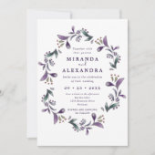 Boho paarse en groene bloemenbruiloft kaart (Voorkant)