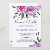 Boho paarse mauve chique pioenen brunch en bubbel kaart (Voorkant / Achterkant)