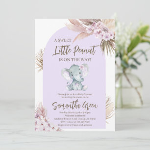 Boho Paarse Olifant Baby Shower Uitnodiging