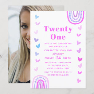 Boho Paarse Rainbow Modern 21st Birthday Party Kaart