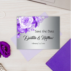 Boho Paarse Rose Boeket Zilveren Bruiloft RSVP Aankondigingskaart