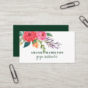 Boho Paarse roze bloemen bloemen Waterverf Visitekaartje