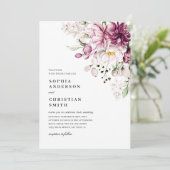 Boho Paarse & Roze Pioenbloemen Huwelijk Kaart (Staand voorkant)