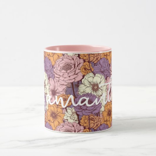 Boho Paarse Roze Wilde Bloemen Bloemen Aangepaste  Mok (Midden)