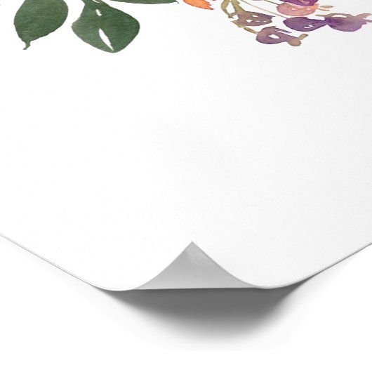 Boho Paarse Sinaasappel Bloemen Bruiloft Welkom Poster (Hoek)