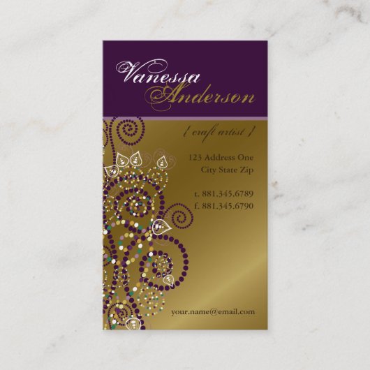 Boho Paarse Spirals Golden Profile Card Visitekaartje (Voorkant)