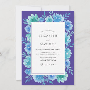 Boho Paarse Turquoise Bloem Bruiloft Kaart