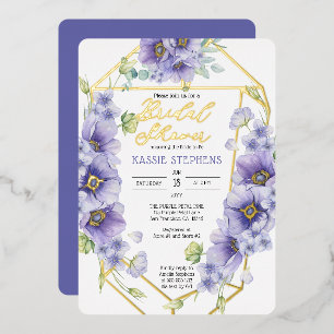 Boho Paarse Viooltjes Geometrische Bruiloftsborrel Folie Uitnodiging