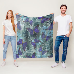 Boho Paarse vlinder & cyaan botanisch origineel Fleece Deken