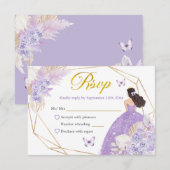 Boho Paarse vlinder Princesa Quinceañera RSVP Kaartje (Voorkant / Achterkant)