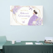 Boho Paarse Vlinder Prinses Quinceañera Groot Spandoek (Beurs)