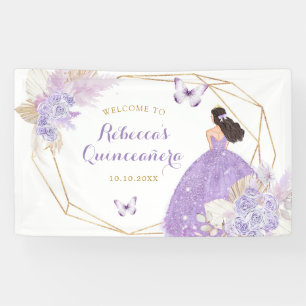 Boho Paarse Vlinder Prinses Quinceañera Groot Spandoek
