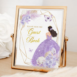 Boho Paarse Vlinder Quinceañera Gastboek Poster