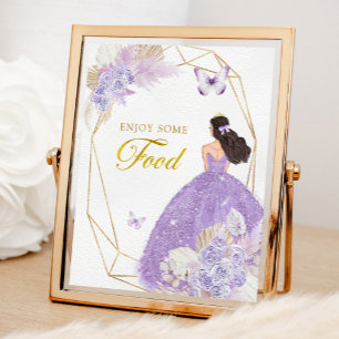 Boho Paarse Vlinder Quinceañera Voedsel Poster