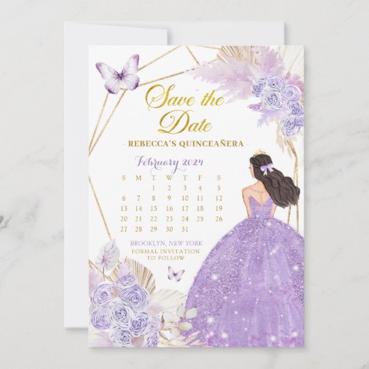 Boho Paarse vlinder XV De datumkalender opslaan Kaart (Voorkant)