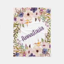 Boho paarse waterverf bloemen fleece deken