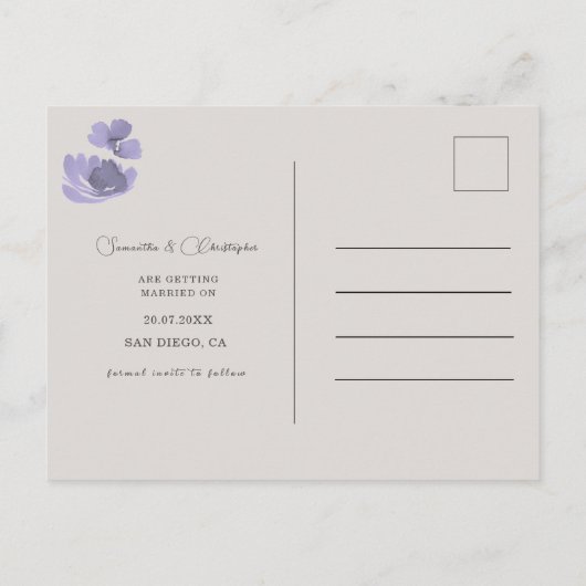 Boho Paarse Waterverf Bloemen Save the Date Briefkaart (Achterkant)