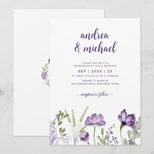 Boho Paarse wilde bloemen grazen weddenschappen Kaart